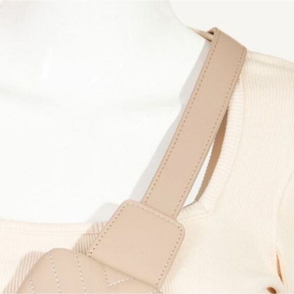 Fame Faux Leather Cushioned Sling Bag Elegant Cream Quilted Crossbody Purses - Picture 5 of 5